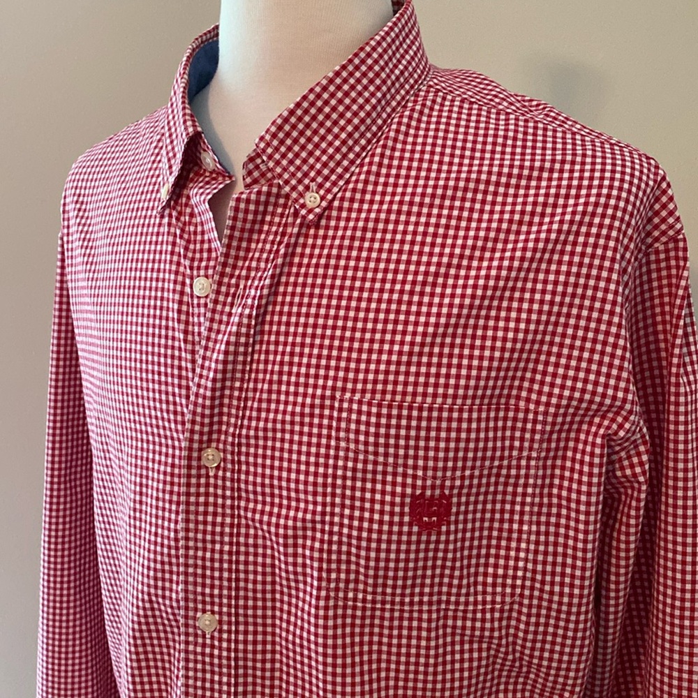 Chaps Ralph Lauren Long Sleeved Gingham Button Down Shirt Easy Care Cotton Blend